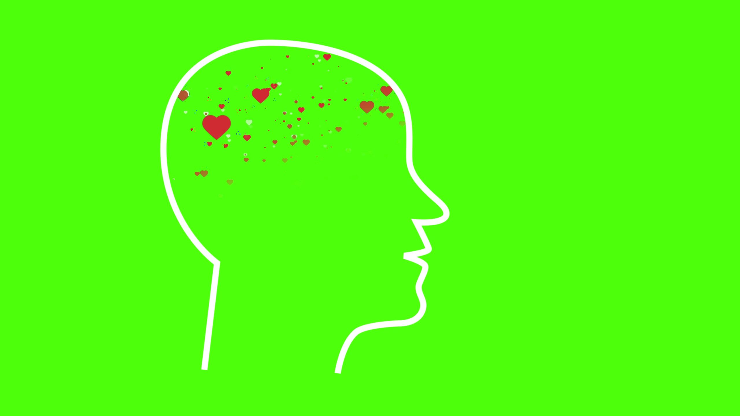 Graphics of little hearts in person’s head