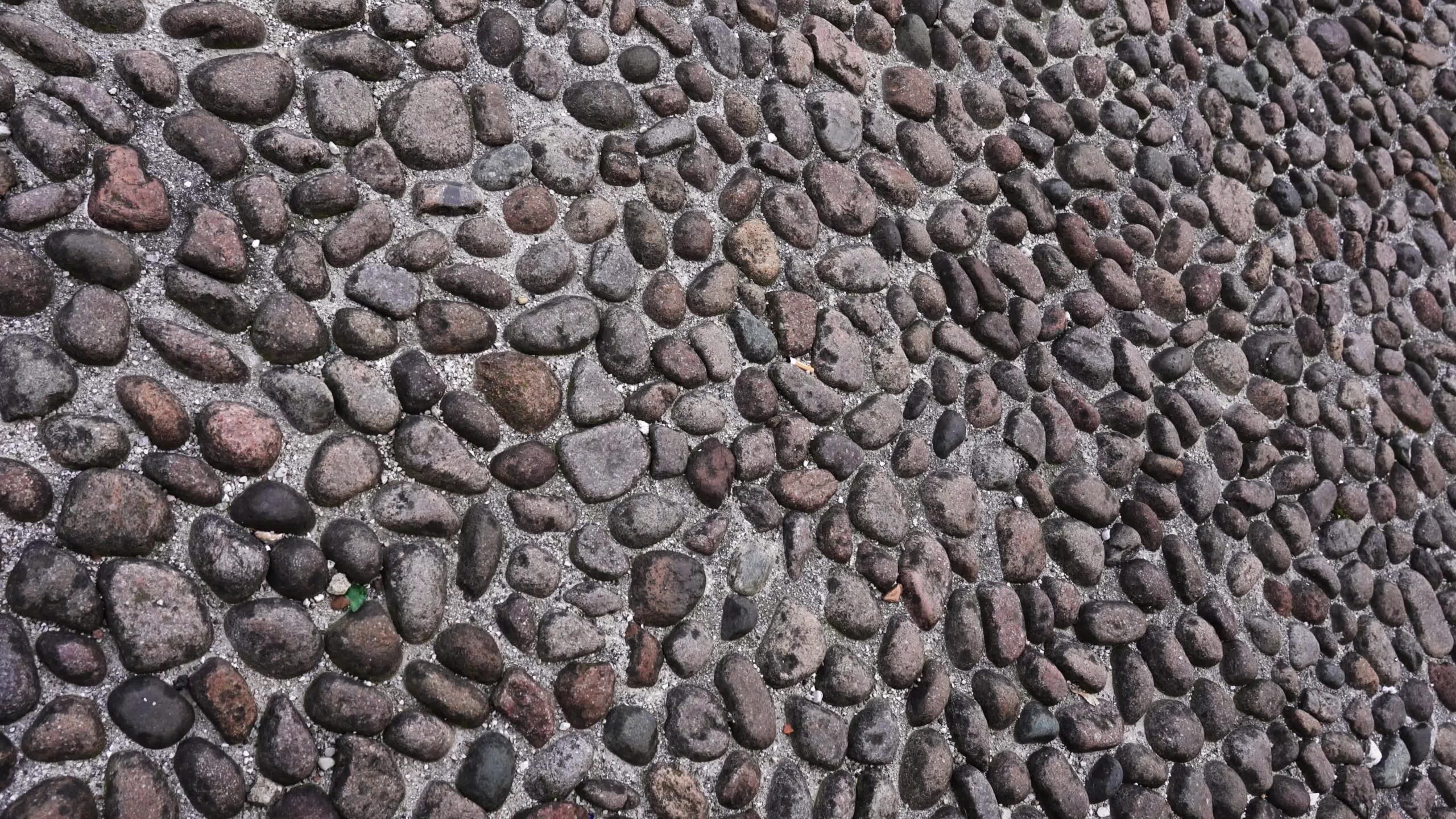 Motion over boundless garden pebble pathway in park zoom in