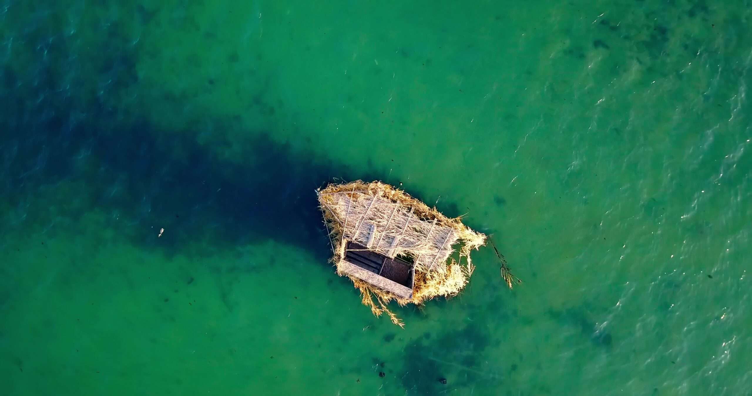 Thatched house for animals on the water