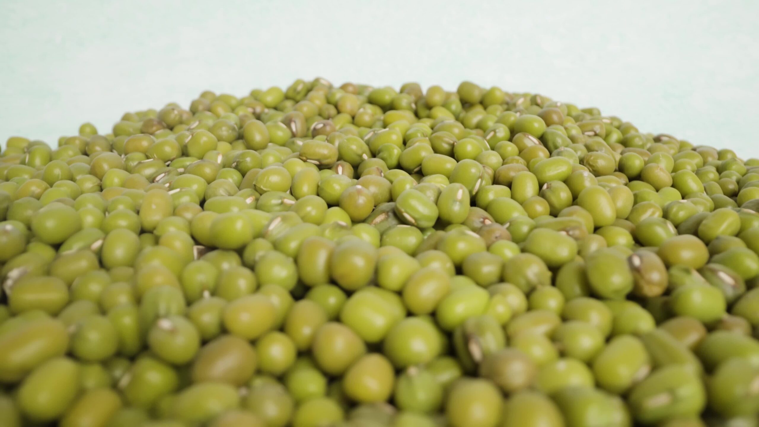 Heap of green beans on white background of studio room