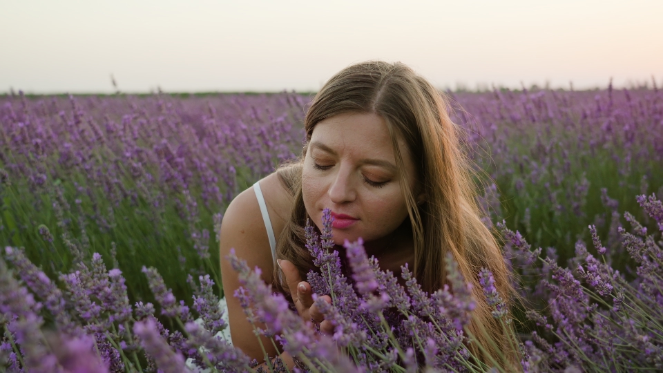 Woman smells Lavender