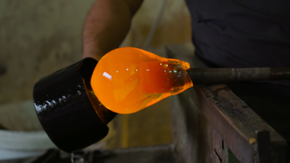 Hot blown glass is hand crafted