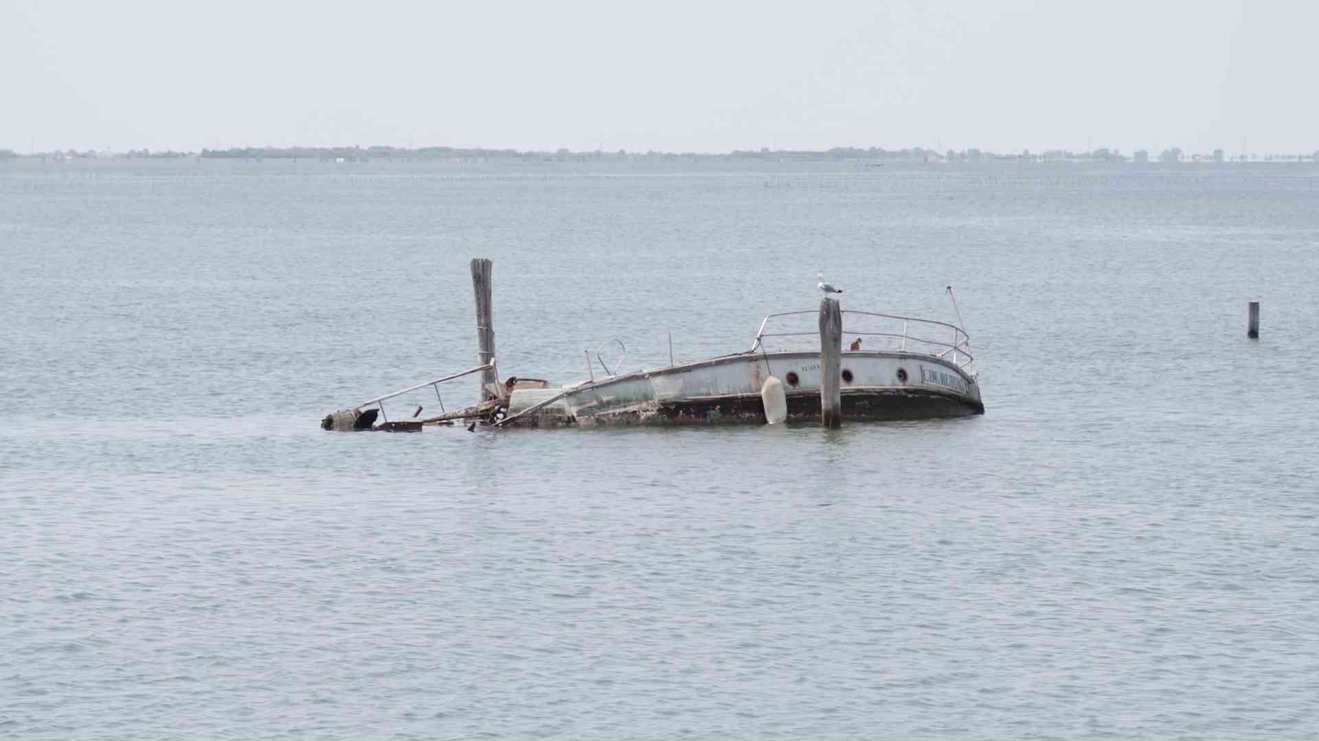 Sunken boat in the sea