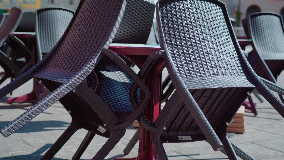 Chairs and tables of an outdoor bar