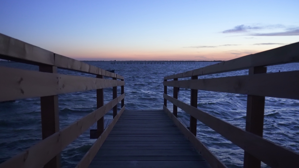 View of the Venice lagoon from the wooden bridge