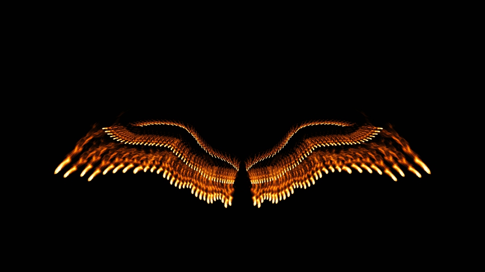 Fire wings move on a black background