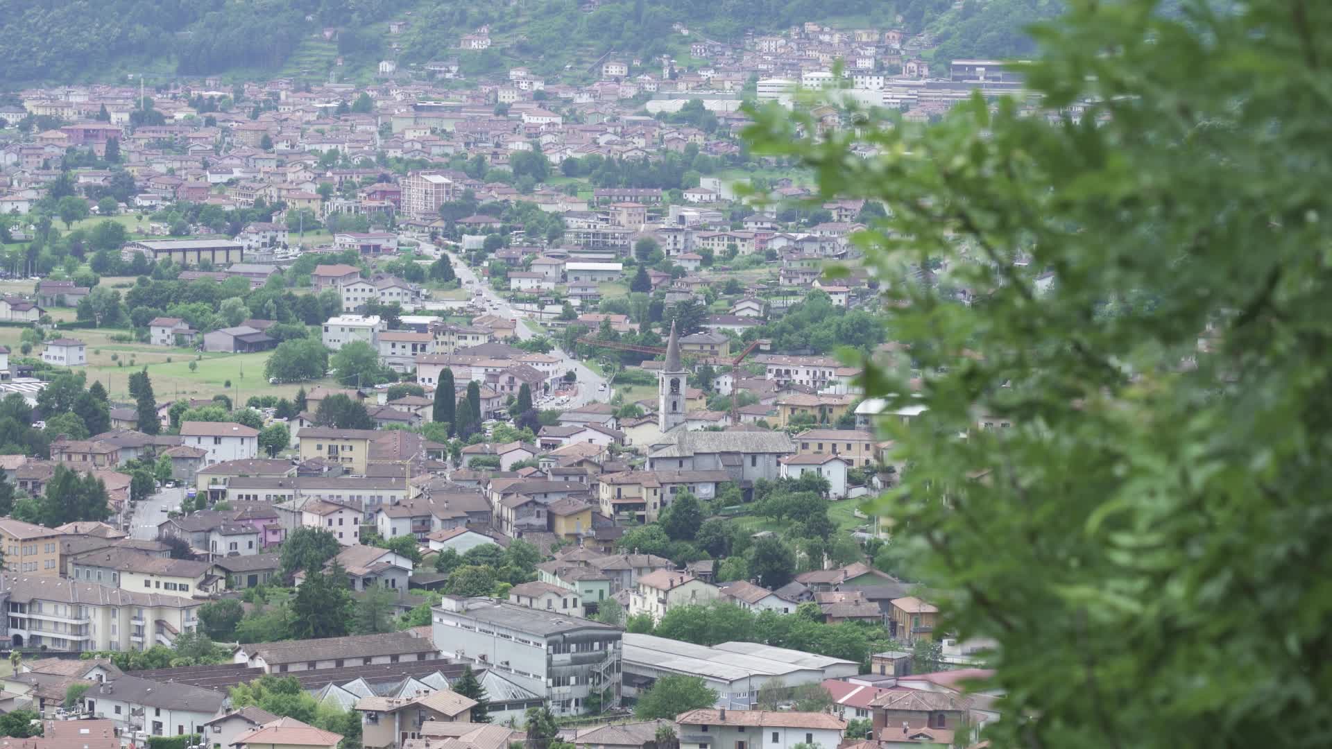 Bell tower of the city of Gravedona seen from above