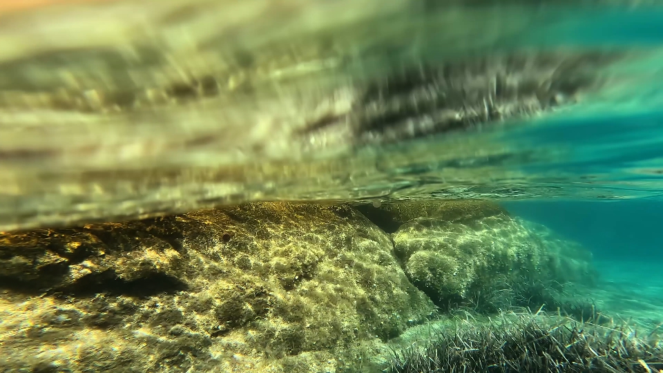 Underwater near the rocks