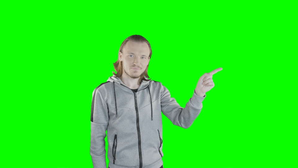 Man points to a list on a green background