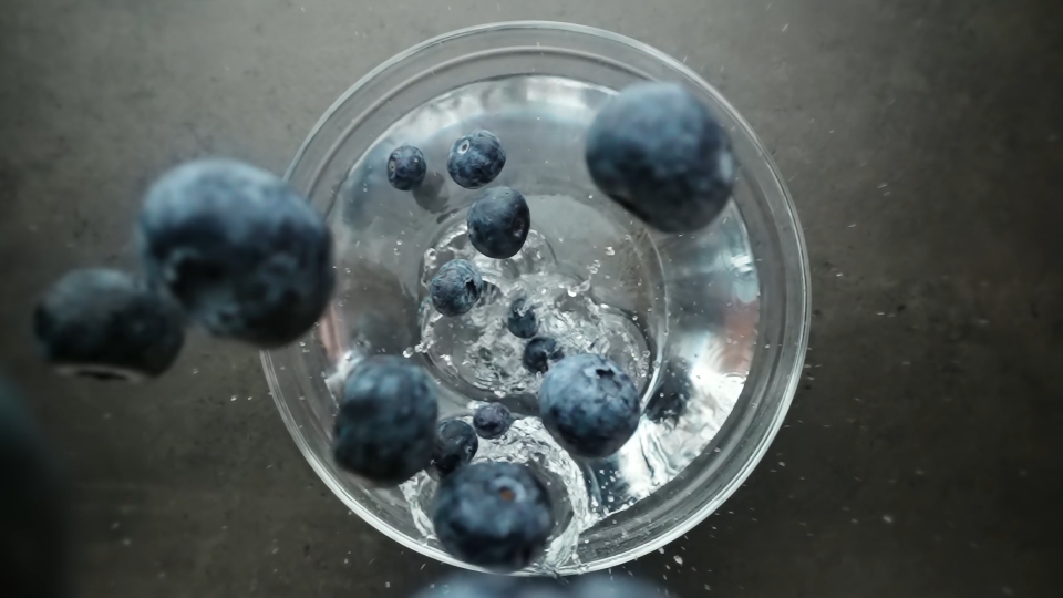 Slow Motion Blueberries Splash