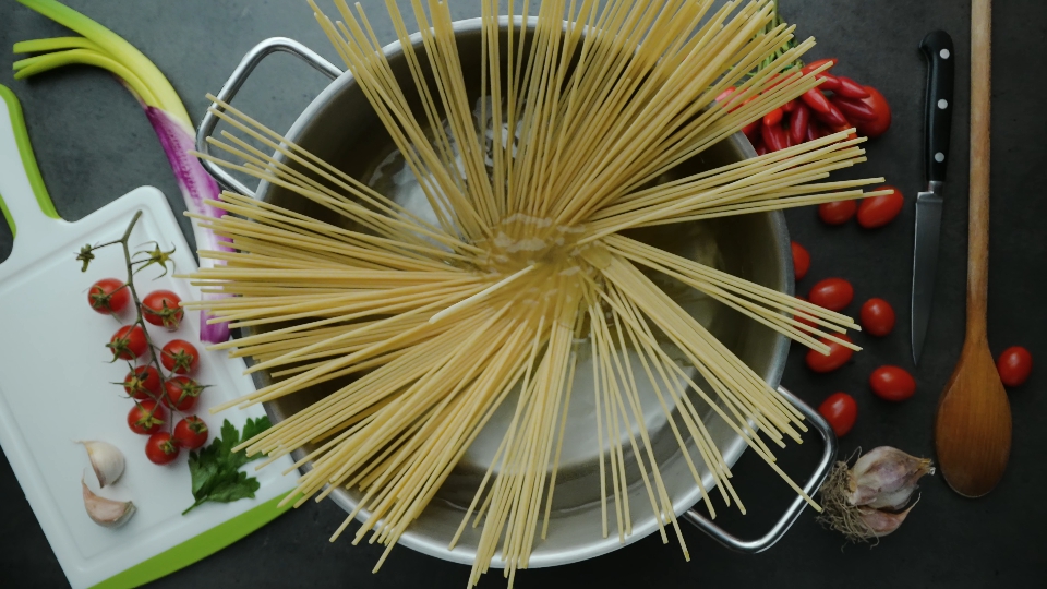 Spaghetti Pasta in the Boiling Pot