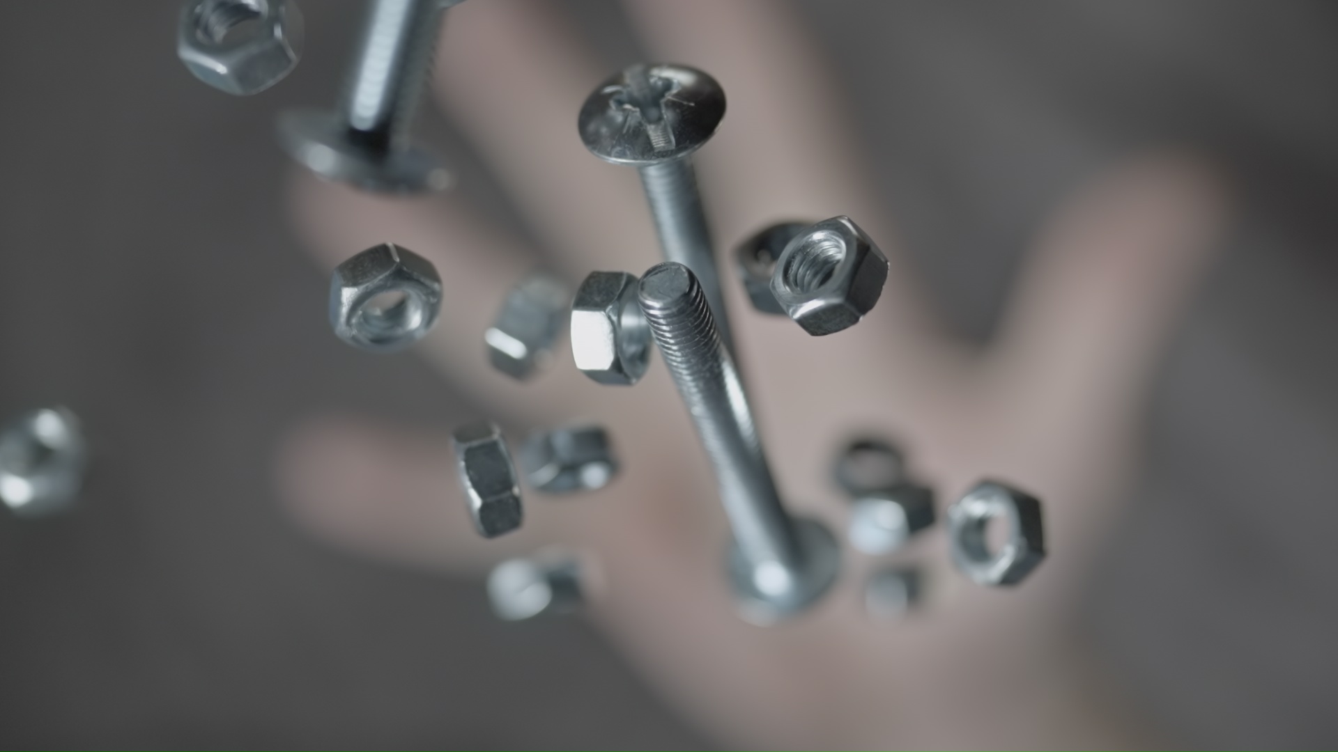 Metal screw and bolt in macro