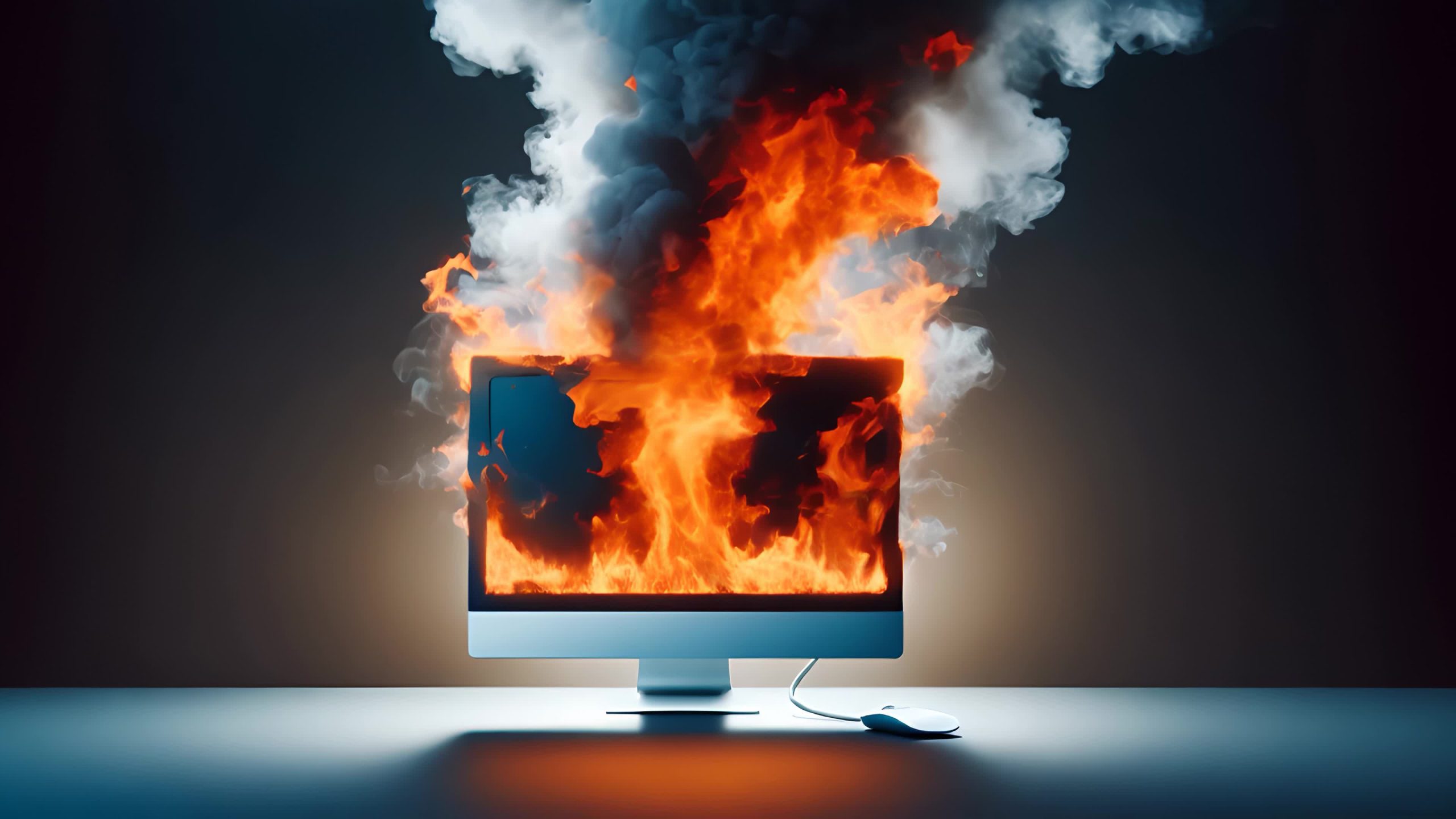 Monitor del computer desktop in fiamme