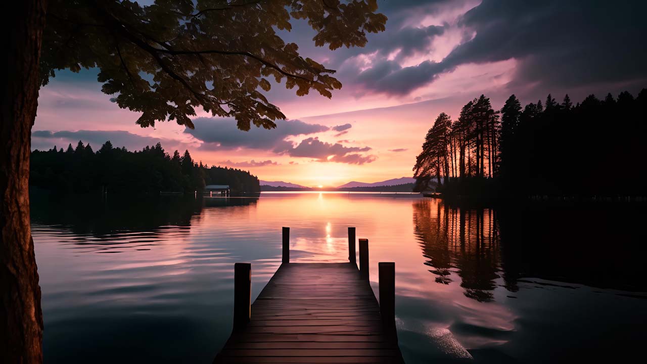 Serene Sunset: Pier Over Still Waters