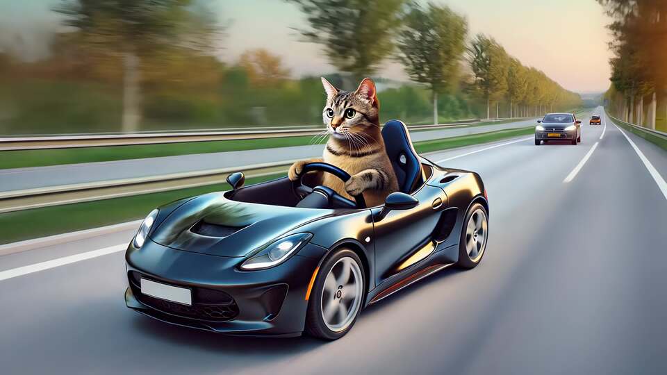 Cat Driving a Luxury Sports Car