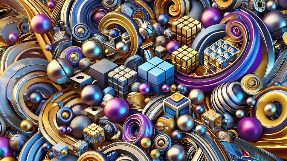 Abstract Geometric Shapes and Metallic Orbs